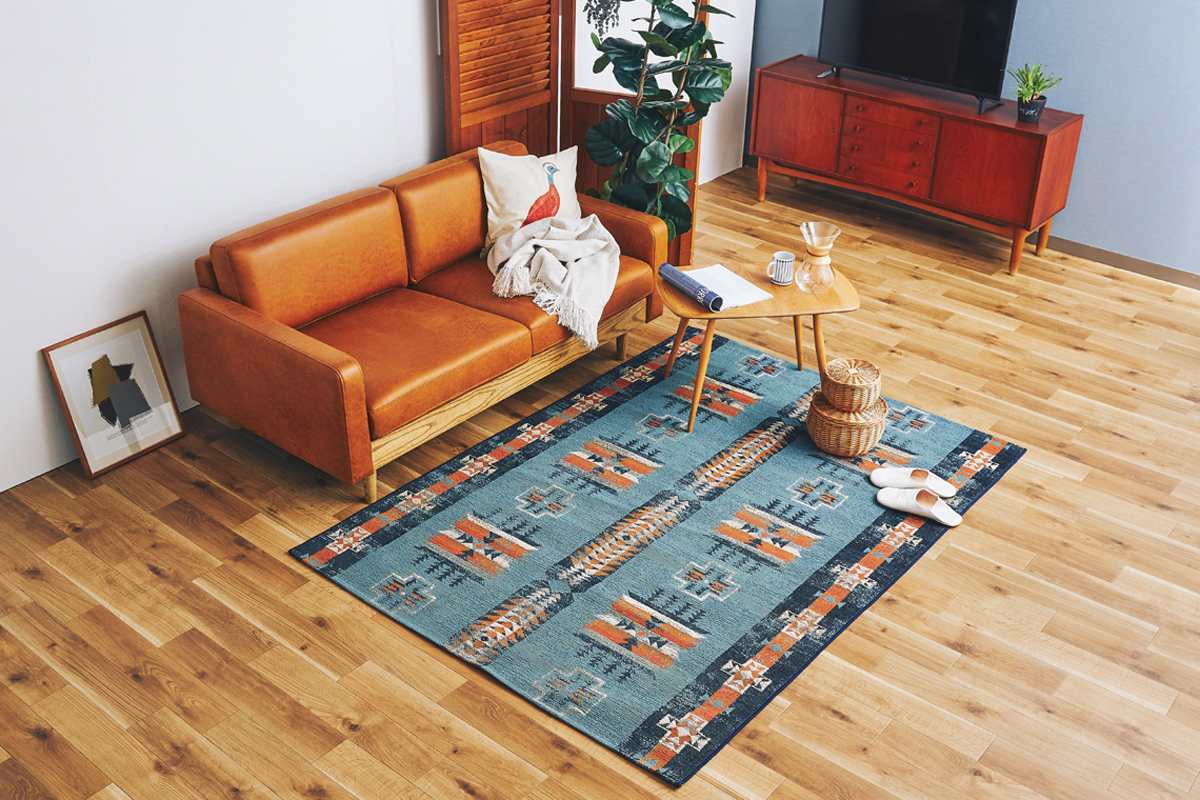 Batik ラグ/ブルー(選べる3サイズ) - 家具・インテリア雑貨